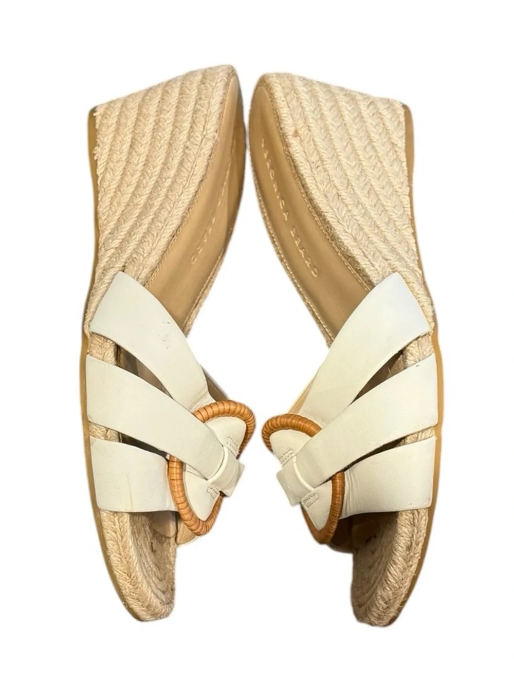 Veronica Beard Wedges Ivy White Leather Espadrille Sandals Size 7.5 M